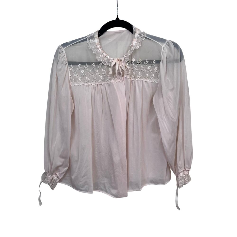 Carter’s DuPont Vintage Pink Sheer Nylon Lace Collar Ribbon Tie Top Small